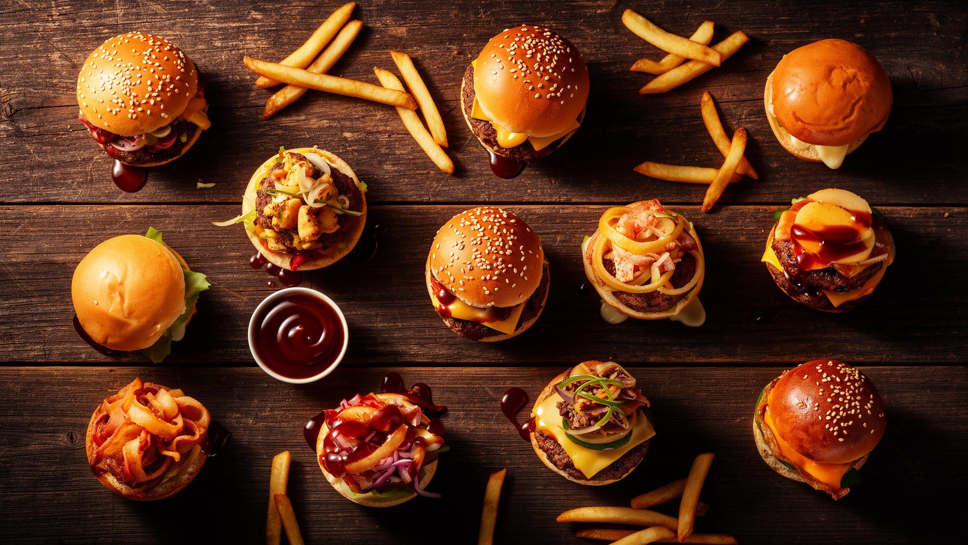 Variedade de mini burgers no rodízio